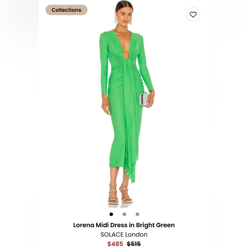 NWT SOLACE London Lorena Deep V-Neck Long Dress Neon Green Long Sleeve Size 0 - Picture 9 of 11